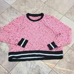 Zara Pink Lace Sweater with Black Trim